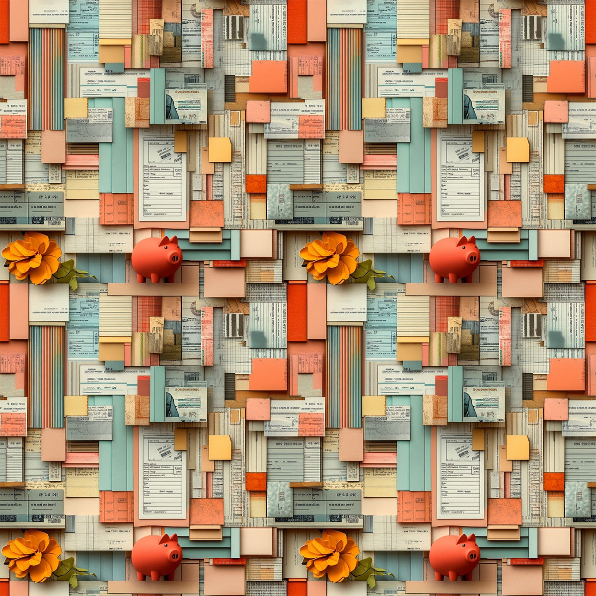 Piggy Bank Papers Pattern 5 Fleece Fabric