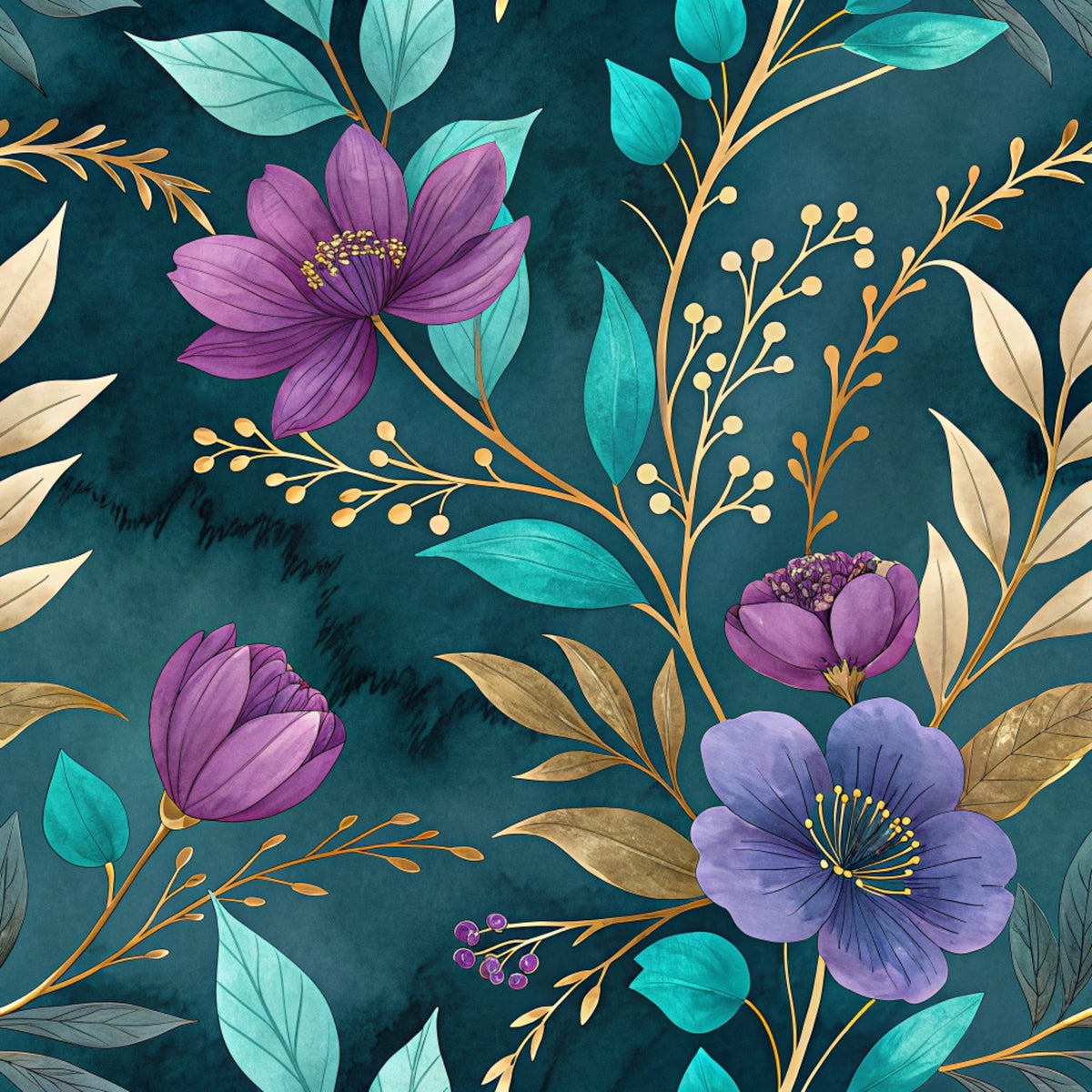 Gilded Fuchsia Garden Pattern 21 Fleece Fabric