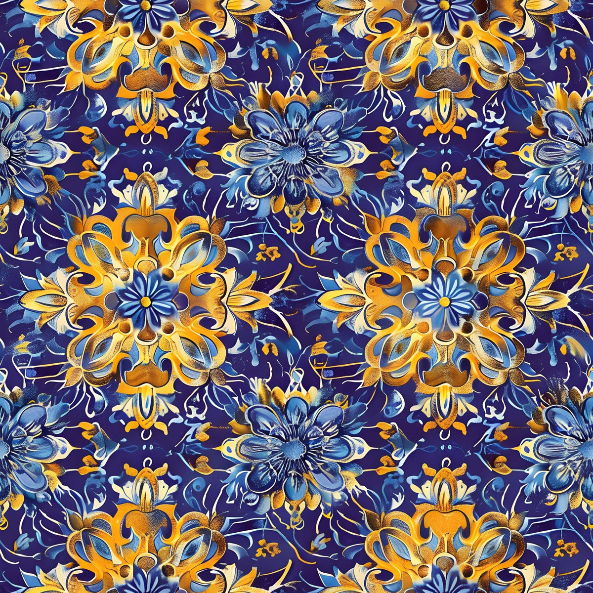 Marigold Mosaic Pattern 1 Fleece Fabric