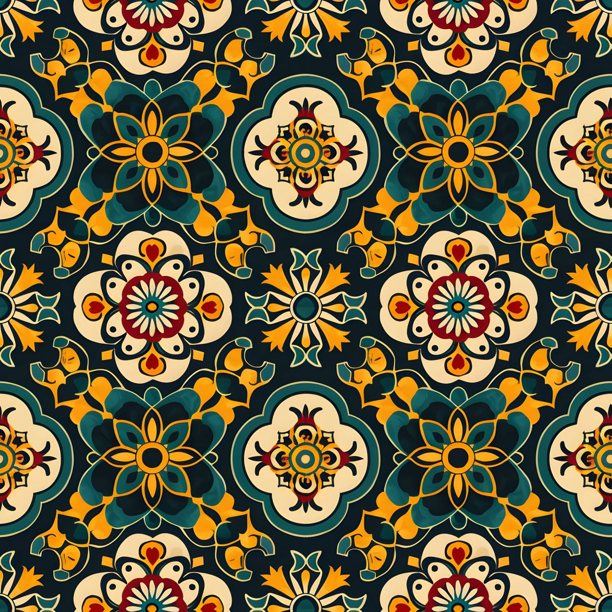 Marigold Mosaic Pattern 15 Fleece Fabric