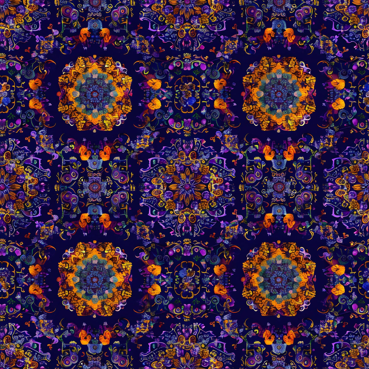 Marigold Mosaic Pattern 3 Fleece Fabric