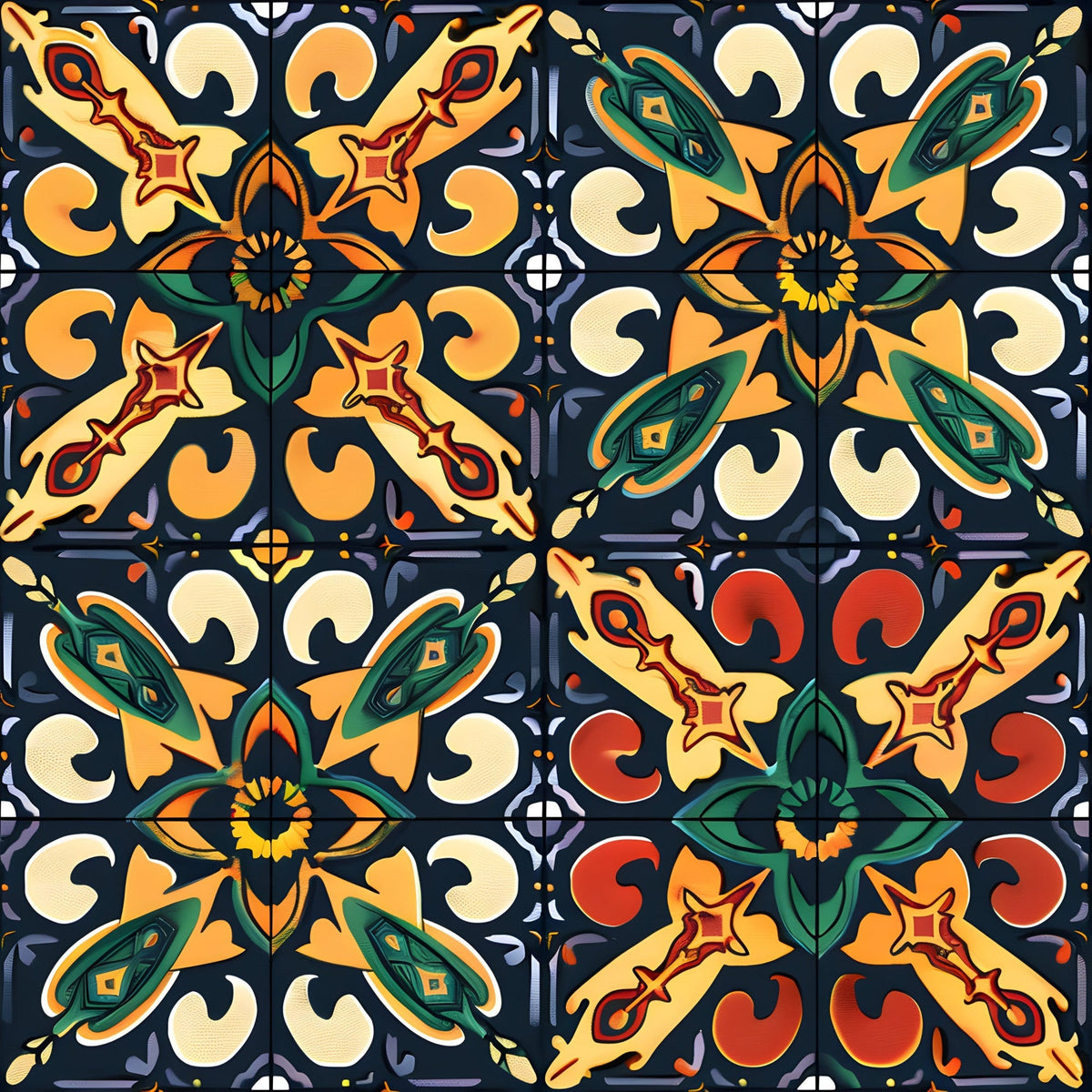 Marigold Mosaic Pattern 4 Fleece Fabric