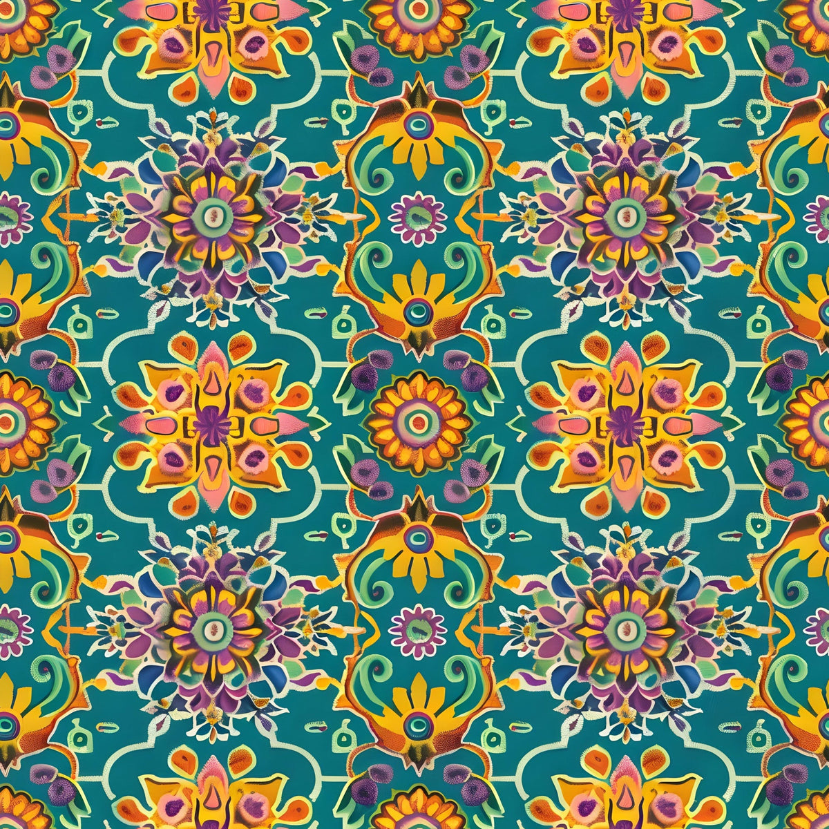 Marigold Mosaic Pattern 7 Fleece Fabric