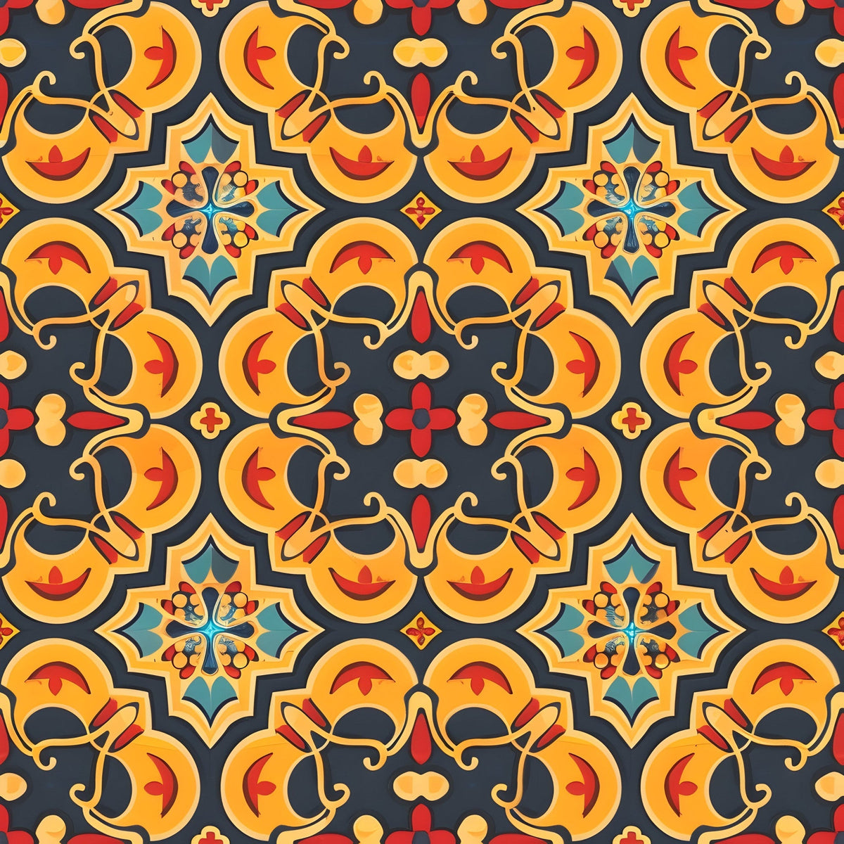 Marigold Mosaic Pattern 9 Fleece Fabric
