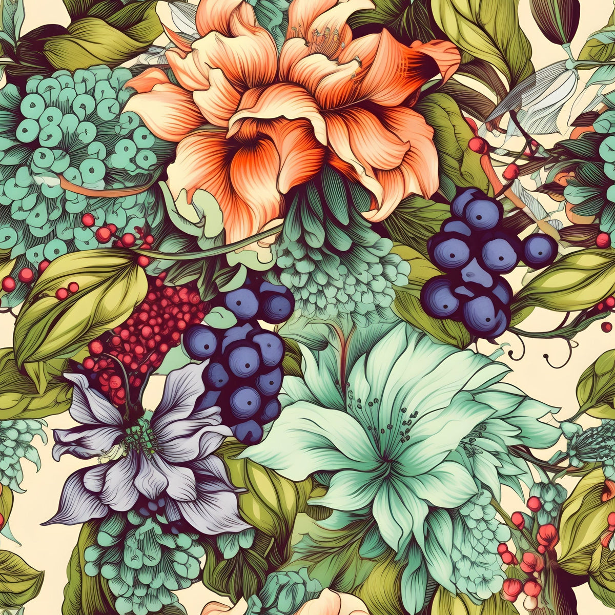 Sketchbook Garden Pattern 10 Fleece Fabric