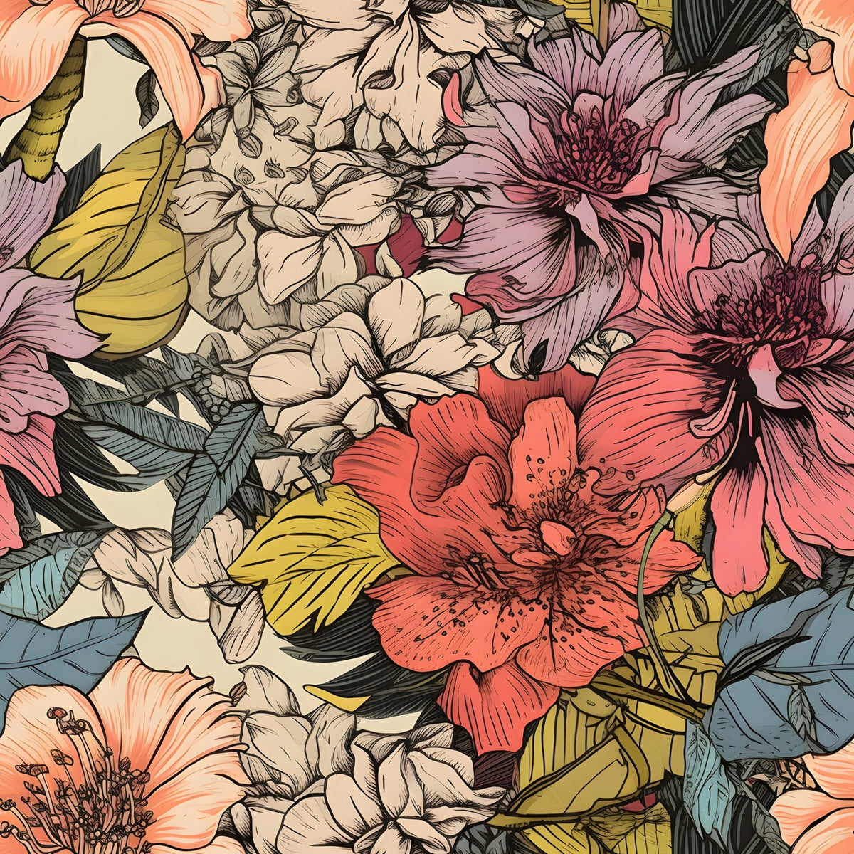Sketchbook Garden Pattern 20 Fleece Fabric