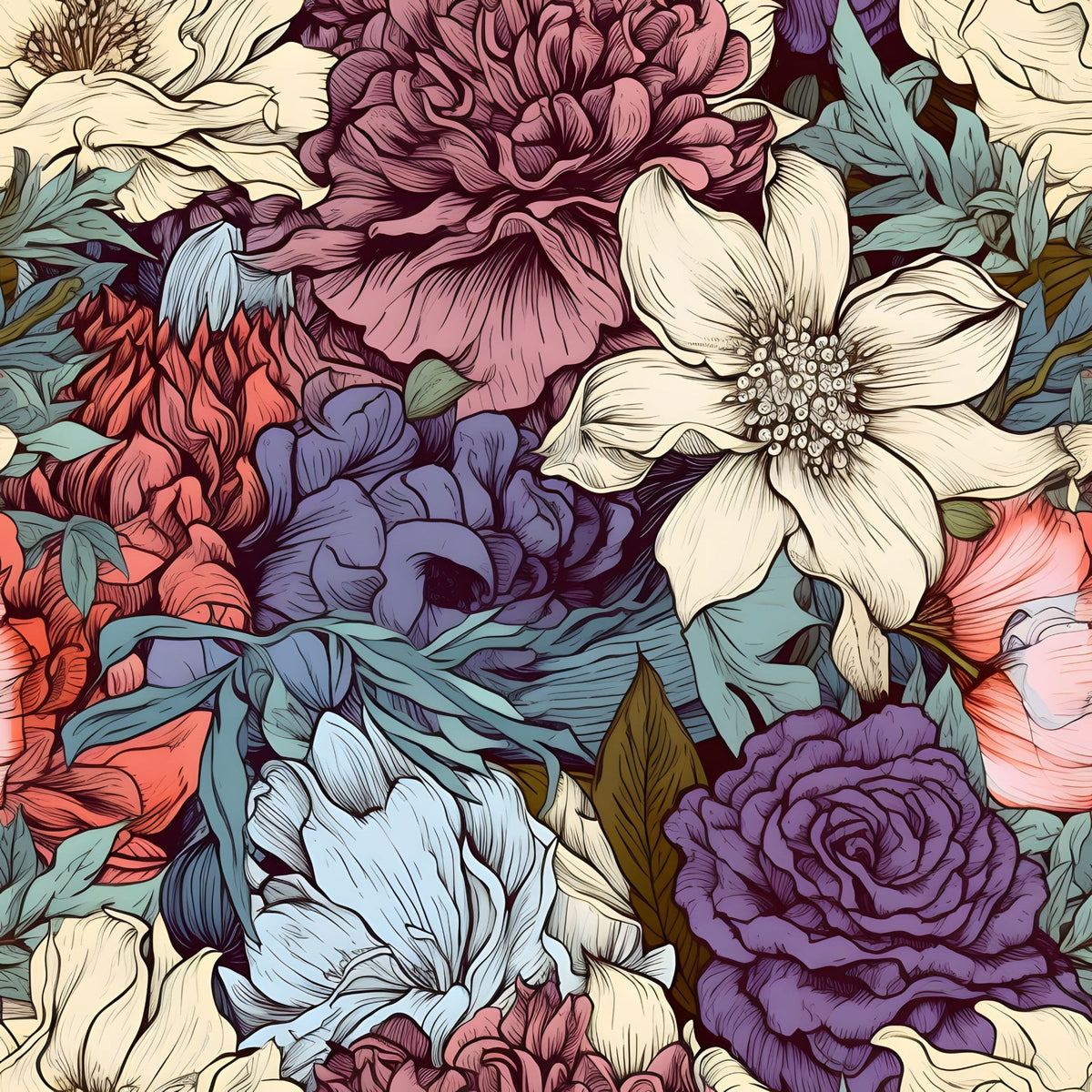 Sketchbook Garden Pattern 4 Fleece Fabric