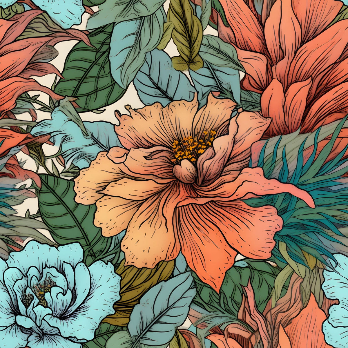 Sketchbook Garden Pattern 7 Fleece Fabric