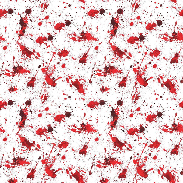 A white background with red paint splatters randomly distributed across the image, resembling abstract art.
