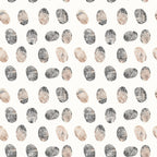Pattern of fingerprint shapes in black and sepia on a light background, arranged in rows and columns.