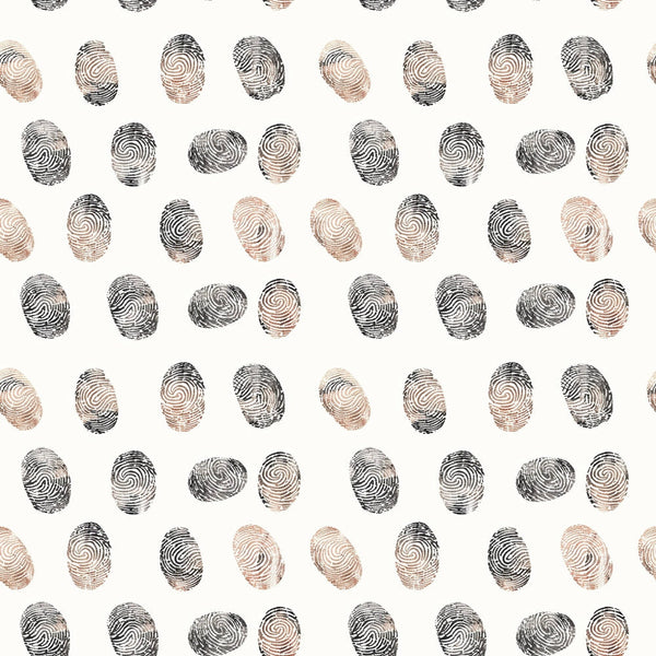 Pattern of fingerprint shapes in black and sepia on a light background, arranged in rows and columns.