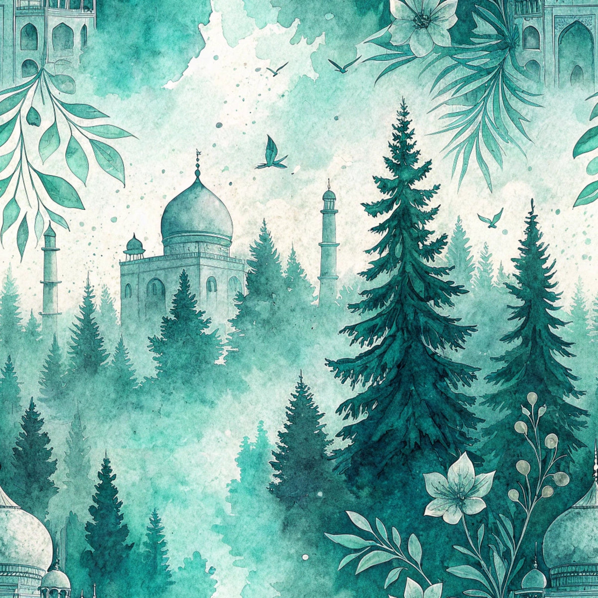Teal Reverie Pattern 21 Fleece Fabric