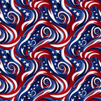 red, white, blue, navy blue, swirls, spirals, stars, patriotic, american flag colors, flowing ribbons, wavy stripes,, fabric panel, dynamic movement, circular patterns, fourth of july, memorial day, veterans day, cotton fabric, repeating pattern, festive design