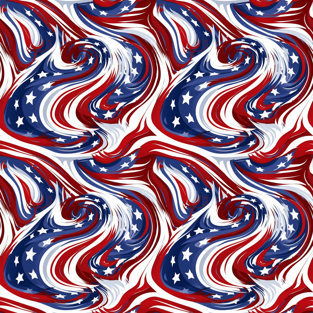 red, white, blue, patriotic swirls, flowing patterns, star motifs, abstract waves, marbled design,, fabric panel, american flag colors, dynamic movement, swirling textures, independence day, fourth of july, patriotic theme, cotton fabric, repeating pattern, fluid design