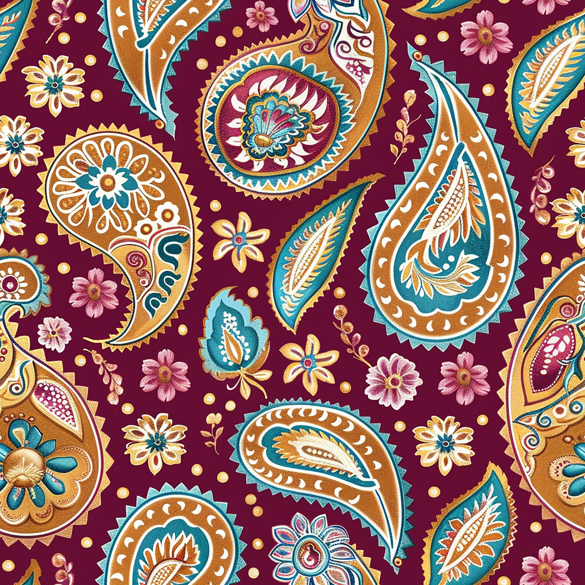 Gilded Boteh Blooms Pattern 1 Fleece Fabric