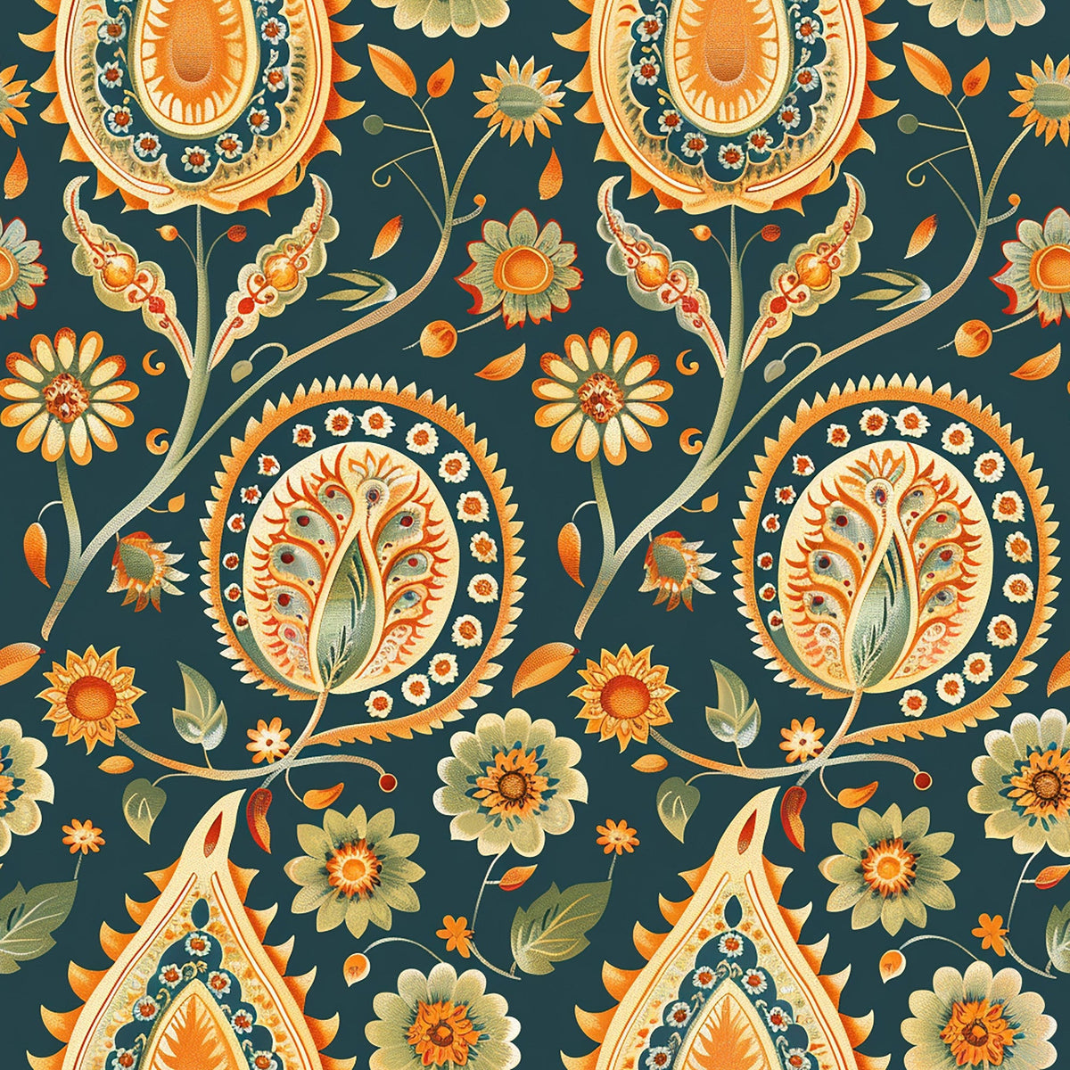 Gilded Boteh Blooms Pattern 2 Fleece Fabric