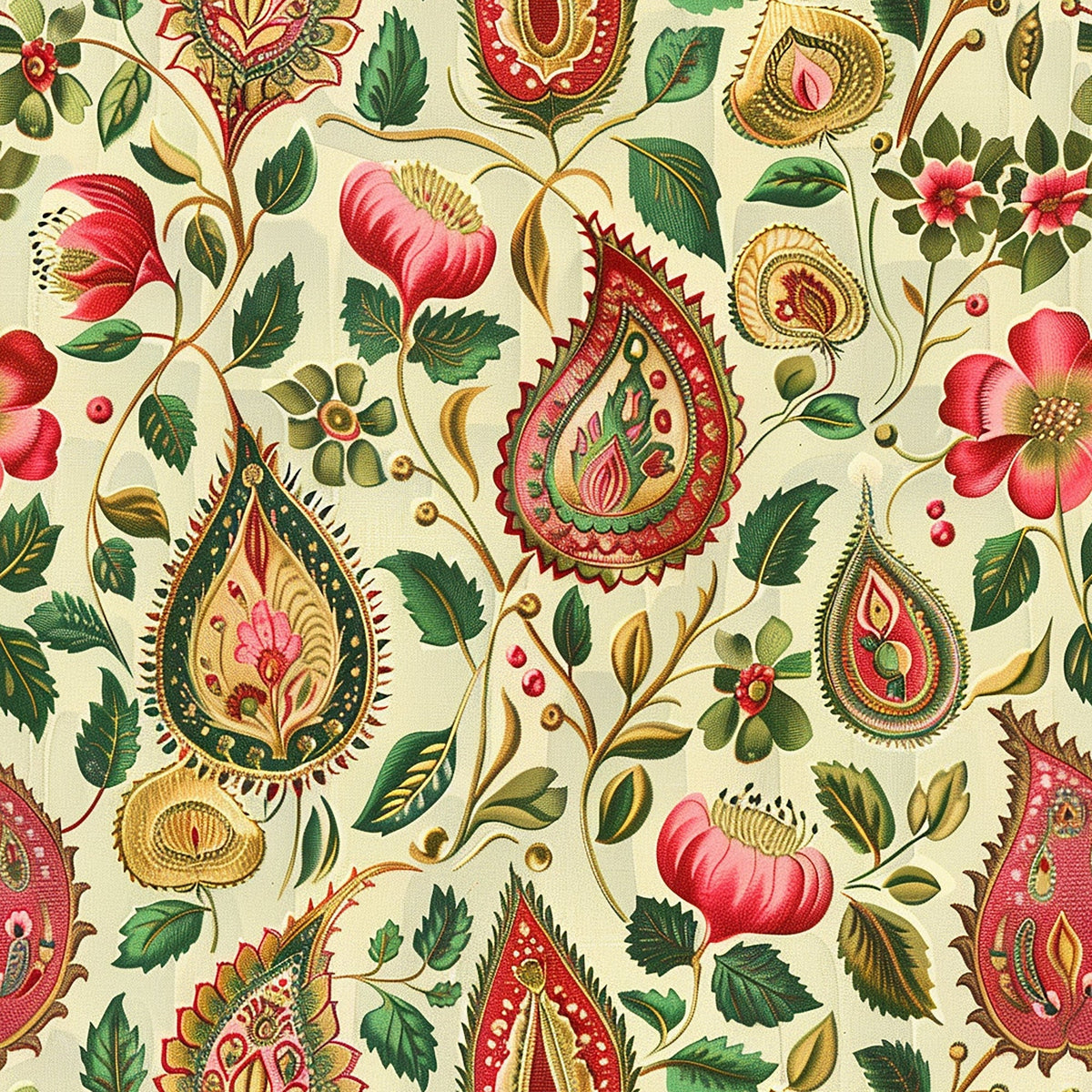 Gilded Boteh Blooms Pattern 5 Fleece Fabric