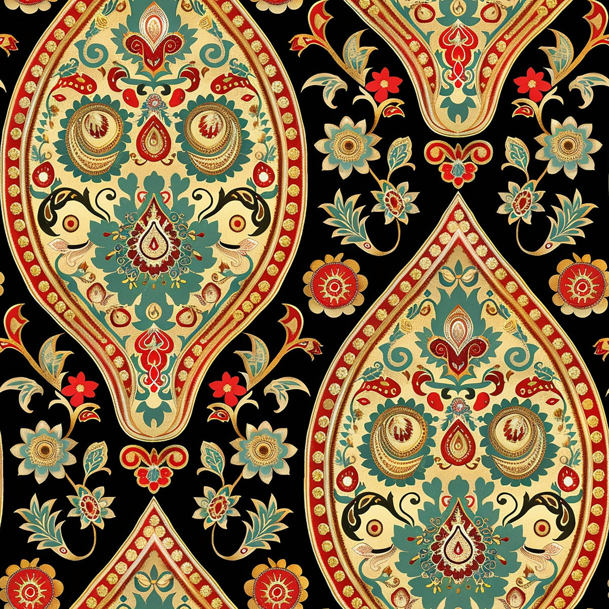 Gilded Boteh Blooms Pattern 6 Fleece Fabric