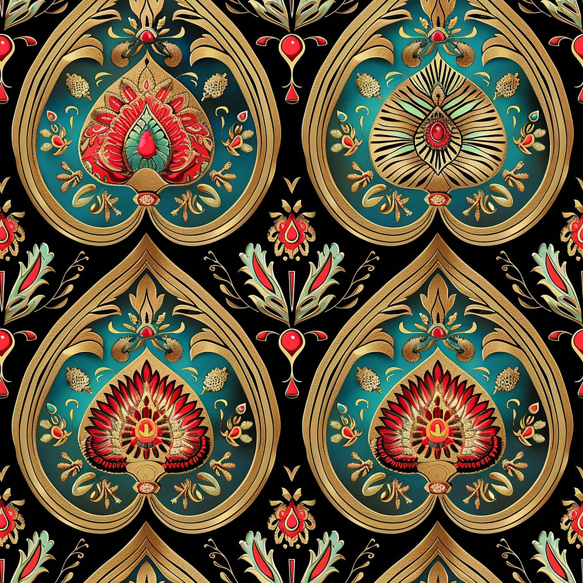 Gilded Boteh Blooms Pattern 7 Fleece Fabric