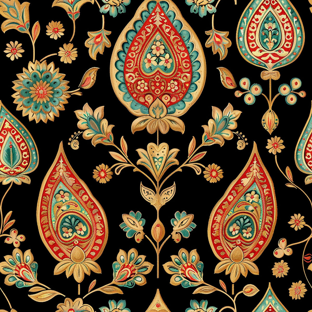 Gilded Boteh Blooms Pattern 8 Fleece Fabric