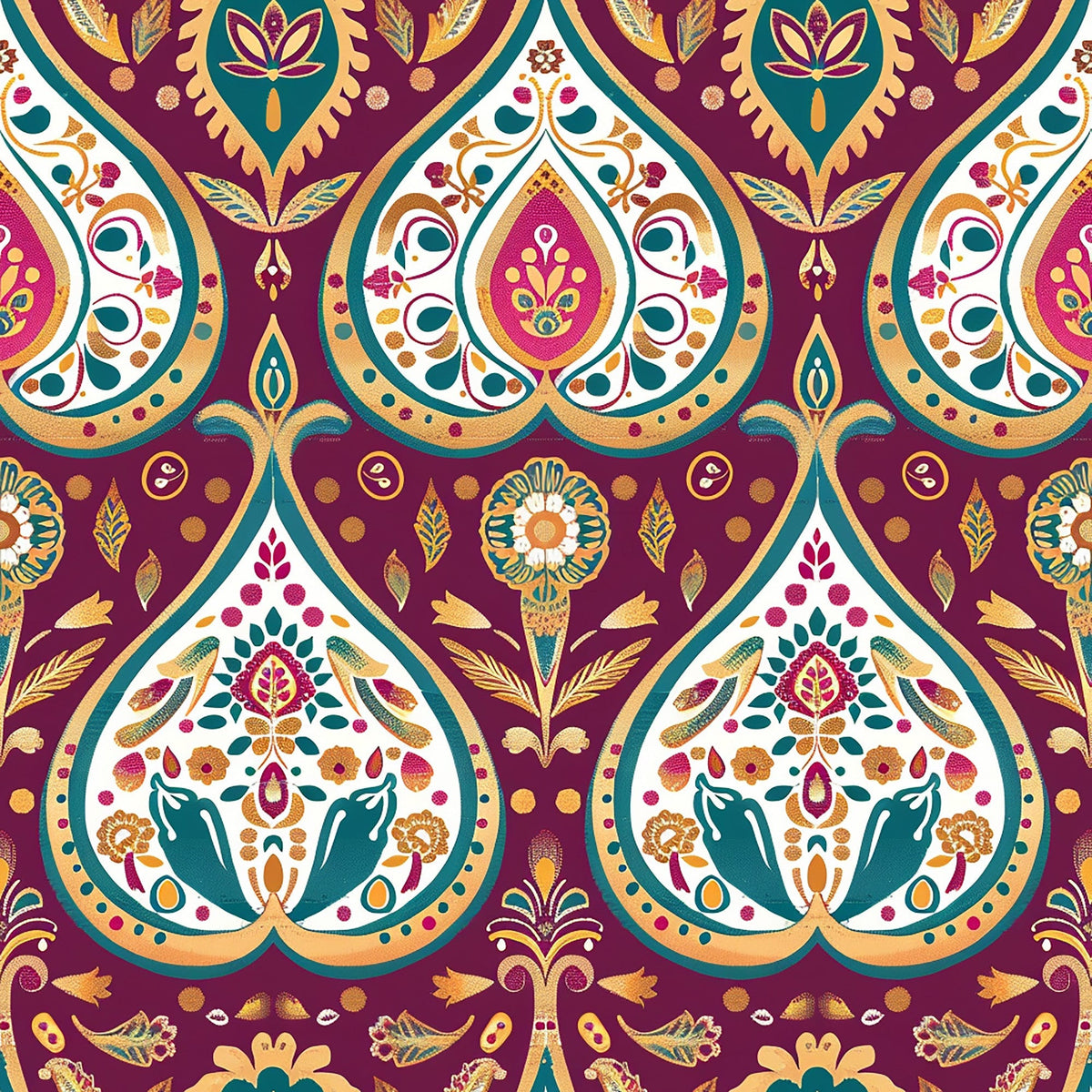 Gilded Boteh Blooms Pattern 9 Fleece Fabric
