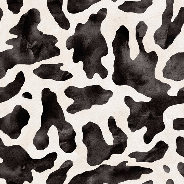 '- Watercolor Cow Print 2 Fabric - Black and white - Animal print - Abstract blotches - Textured fabric - Soft cotton material - Domestic textile - Premium quilting fabric - Artistic pattern - Hand-painted style