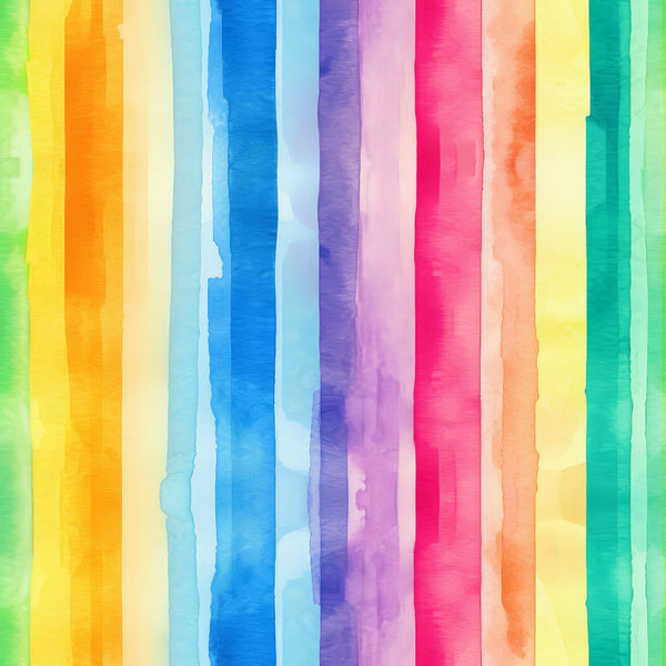 Vertical watercolor stripes in a sequence of colors: green, yellow, blue, purple, pink, orange, and red.