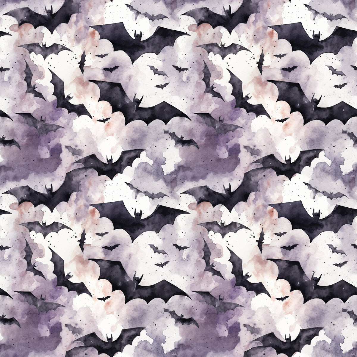 Watercolor Halloween Bats Pattern 3 Fleece Fabric
