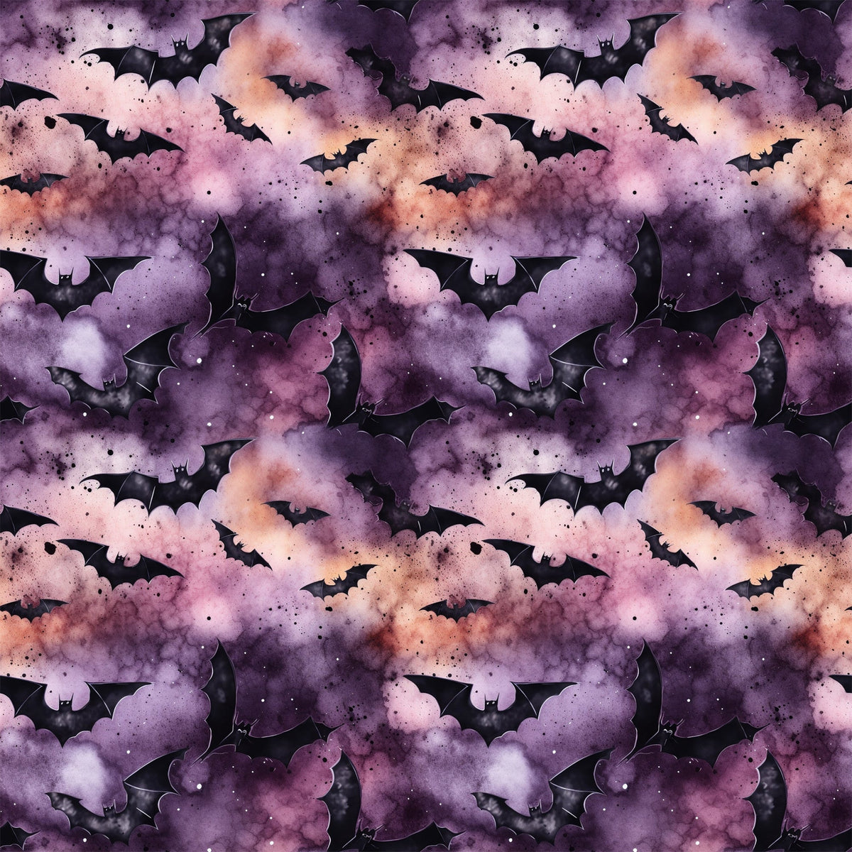 Watercolor Halloween Bats Pattern 4 Fleece Fabric
