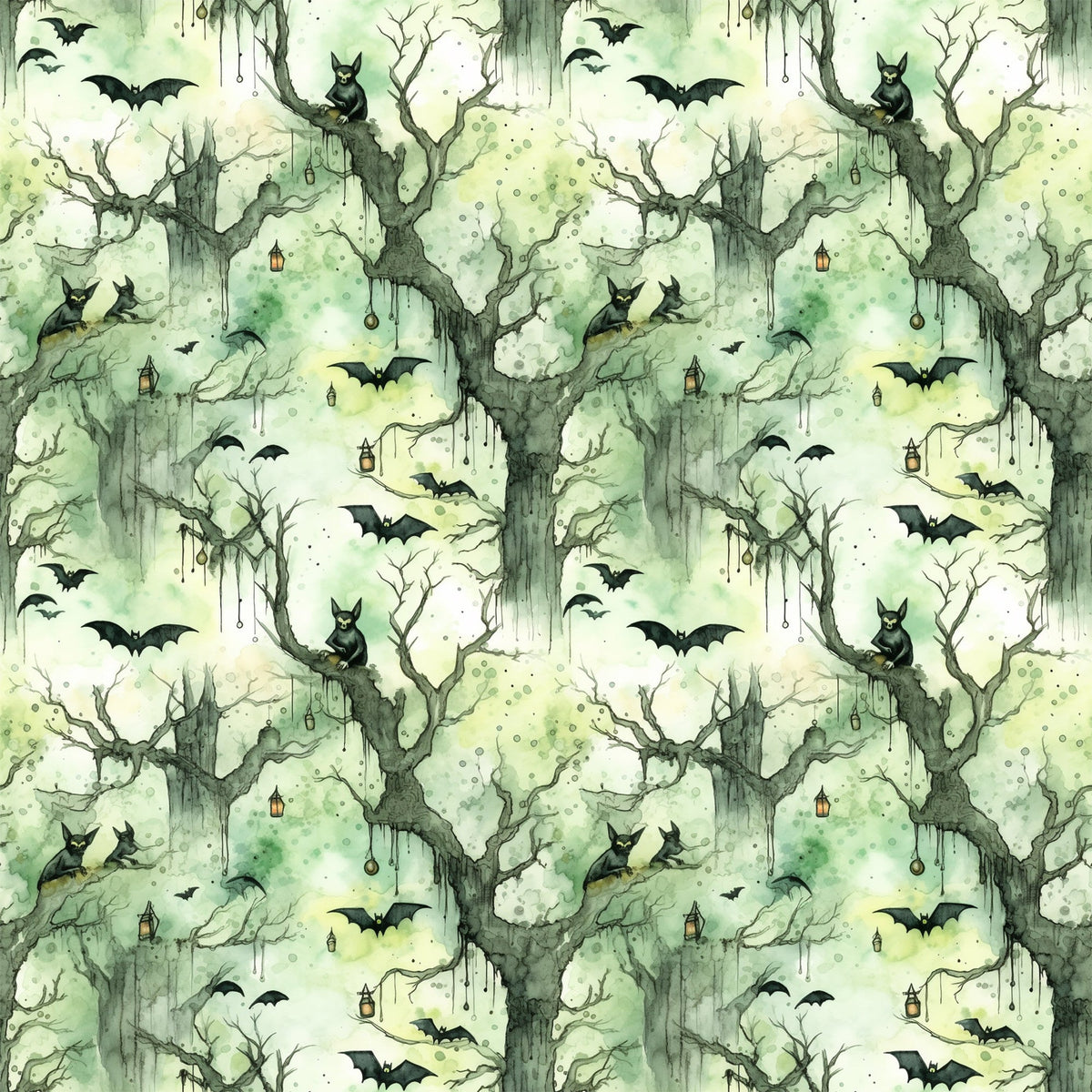 Watercolor Halloween Bats Pattern 5 Fleece Fabric