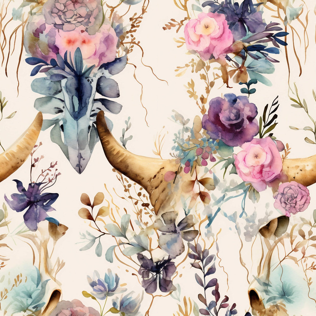 Floral Longhorn Pattern 11 Fleece Fabric