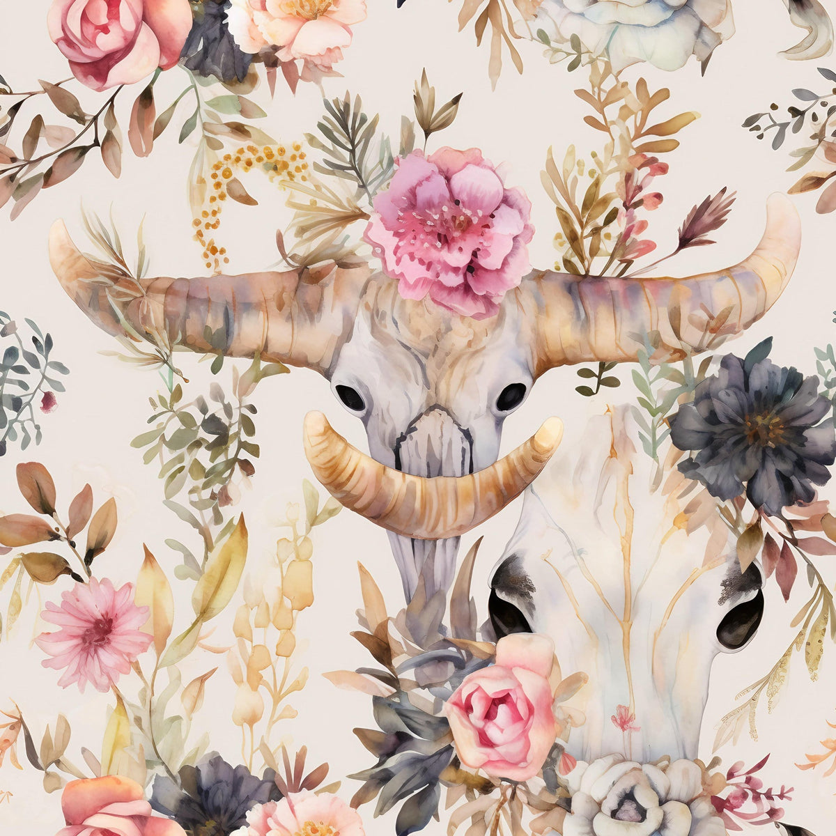 Floral Longhorn Pattern 12 Fleece Fabric