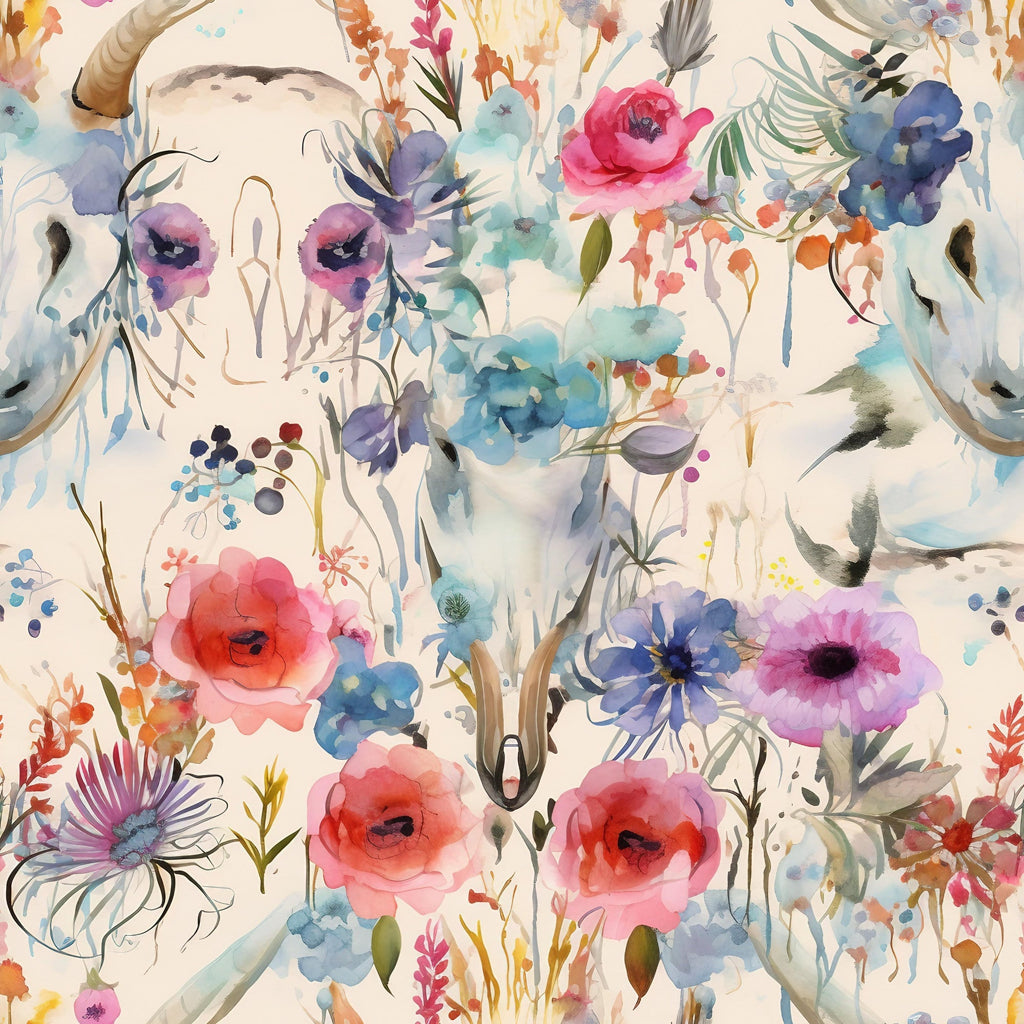 Floral Longhorn Pattern 13 Fleece Fabric
