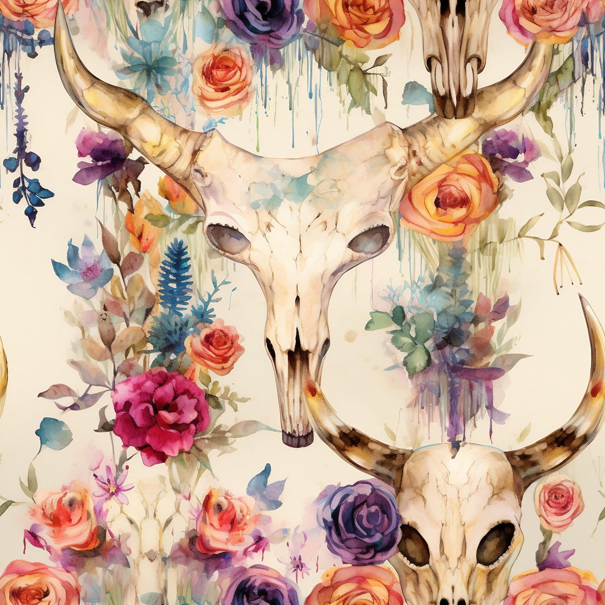 Floral Longhorn Pattern 14 Fleece Fabric