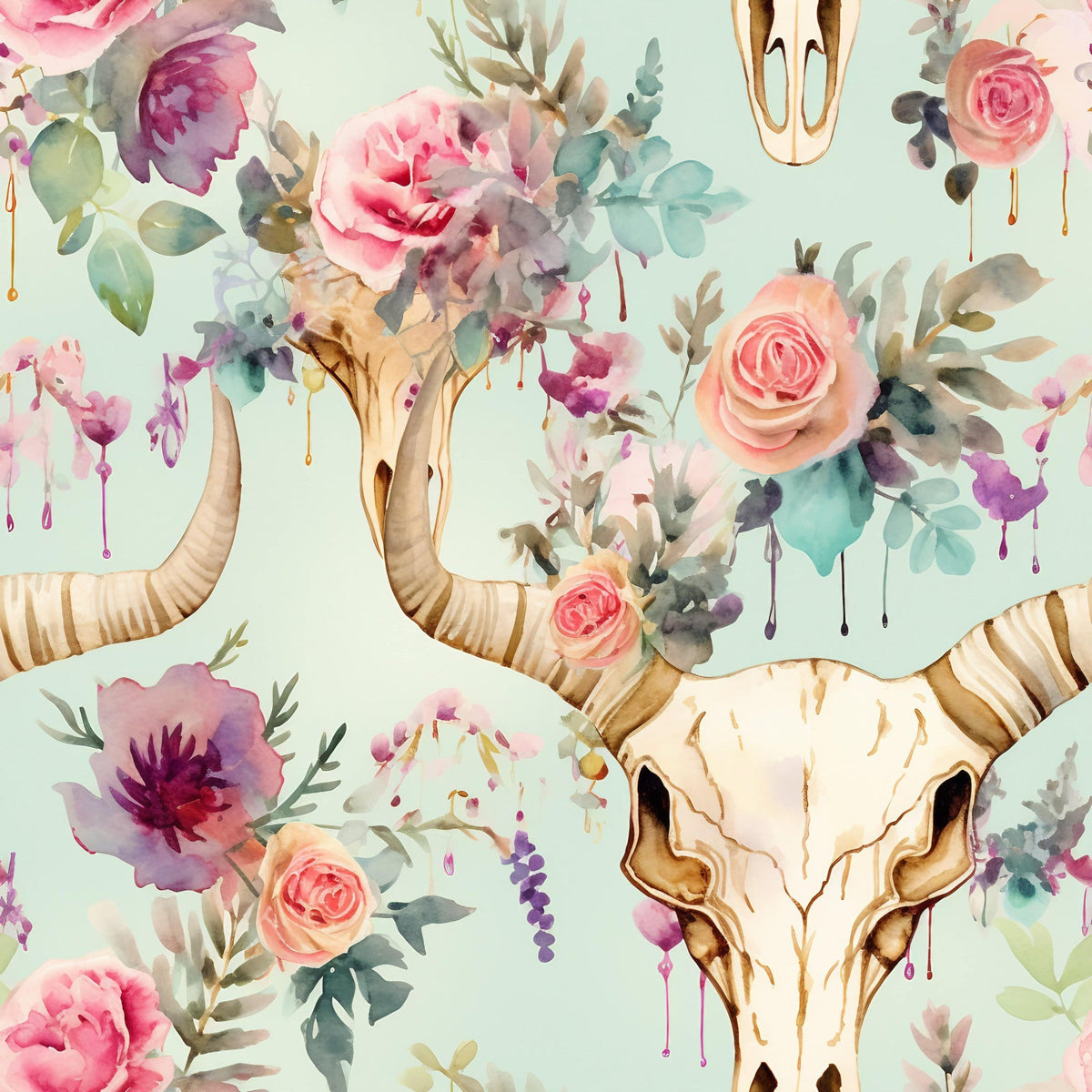 Floral Longhorn Pattern 15 Fleece Fabric