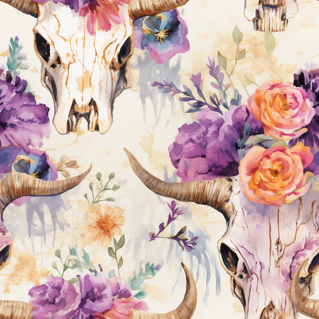 Floral Longhorn Pattern 17 Fleece Fabric