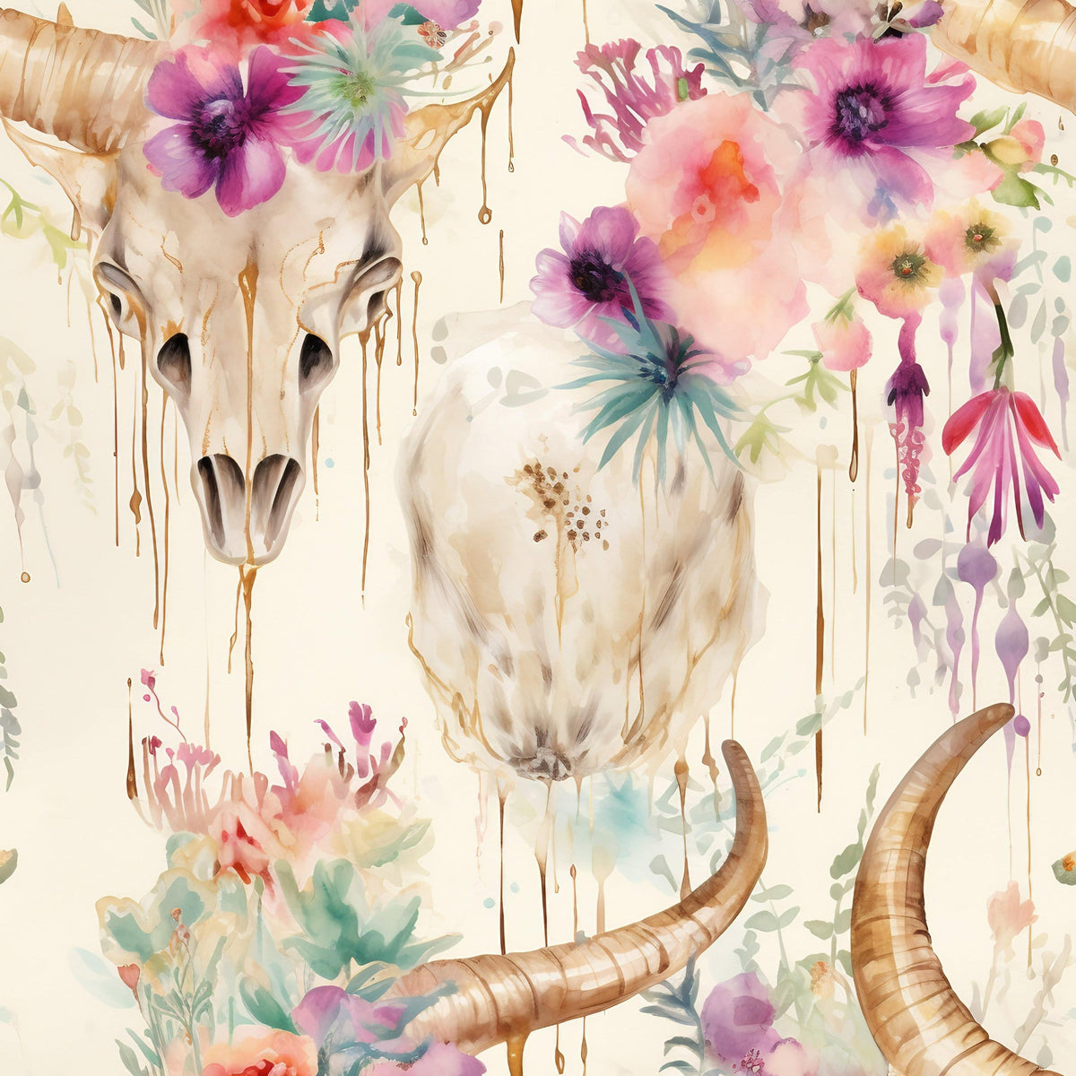 Floral Longhorn Pattern 18 Fleece Fabric