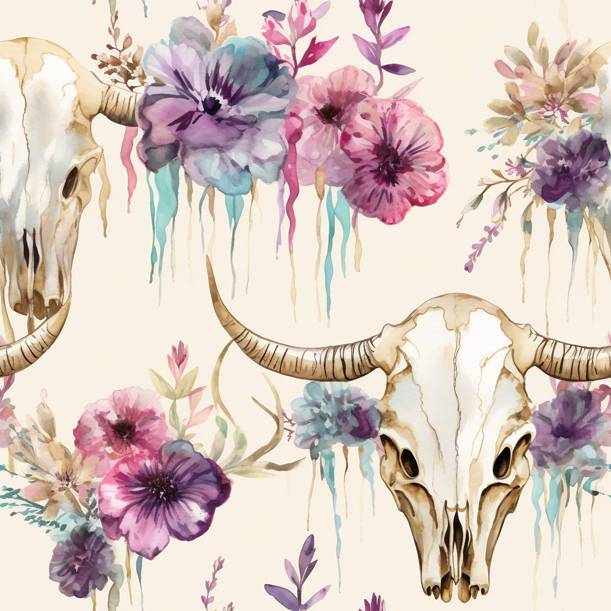 Floral Longhorn Pattern 20 Fleece Fabric