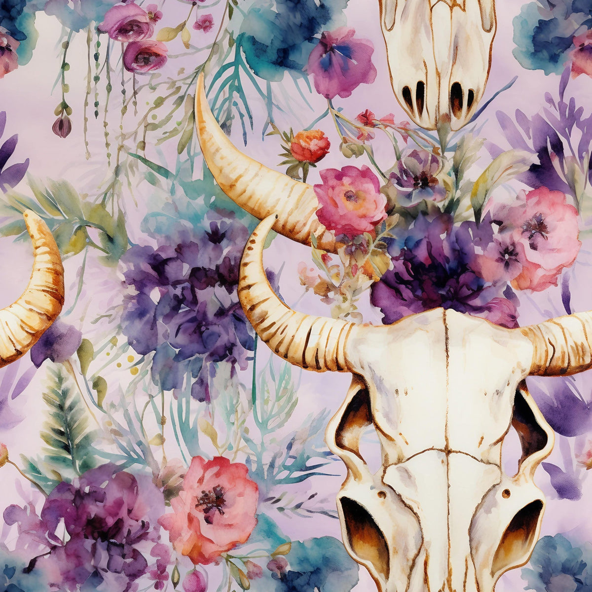 Floral Longhorn Pattern 3 Fleece Fabric