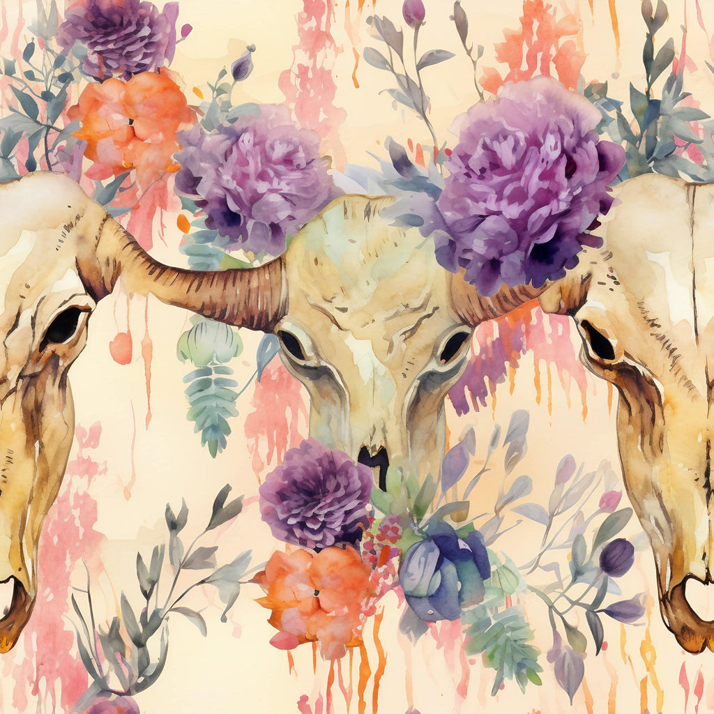Floral Longhorn Pattern 4 Fleece Fabric