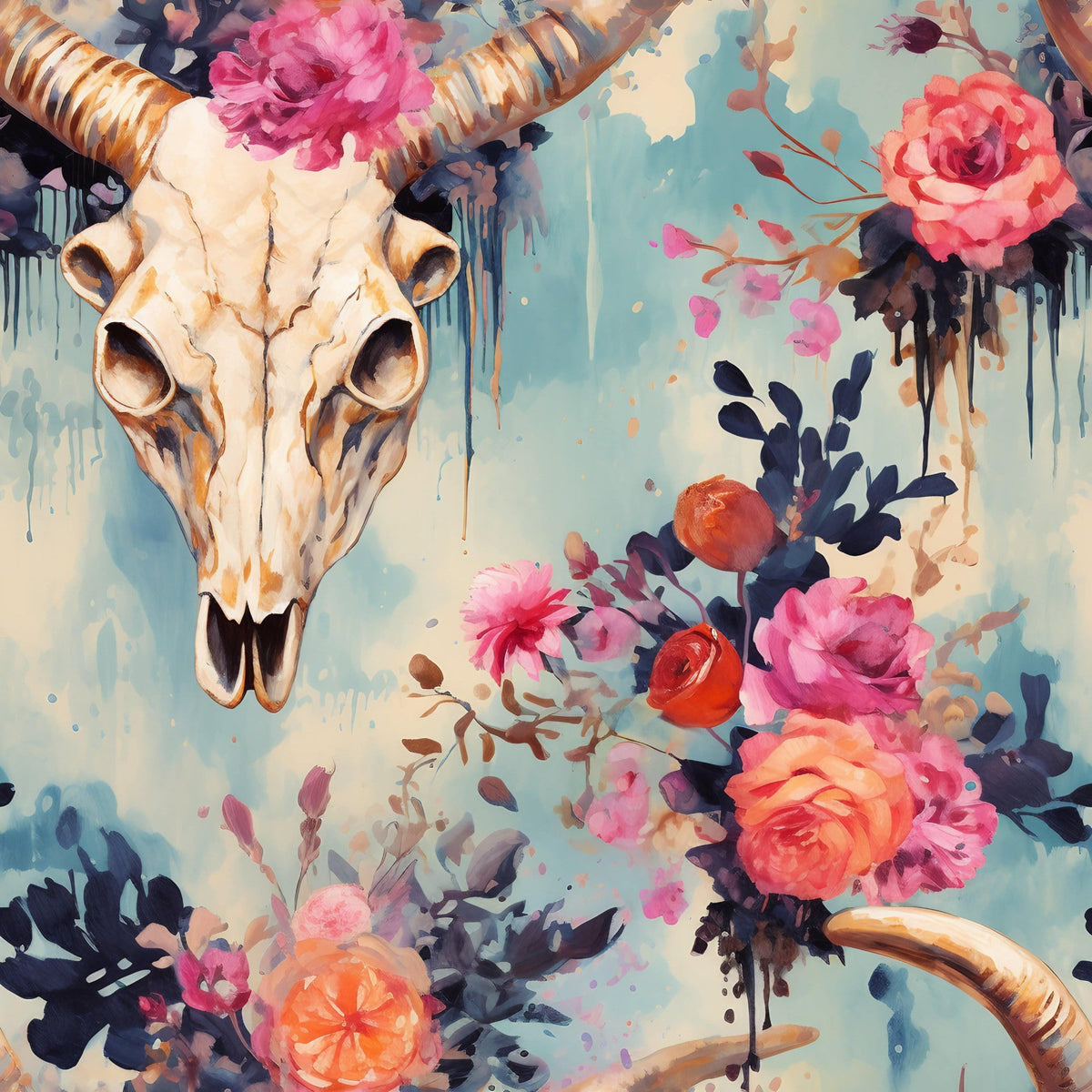 Floral Longhorn Pattern 6 Fleece Fabric