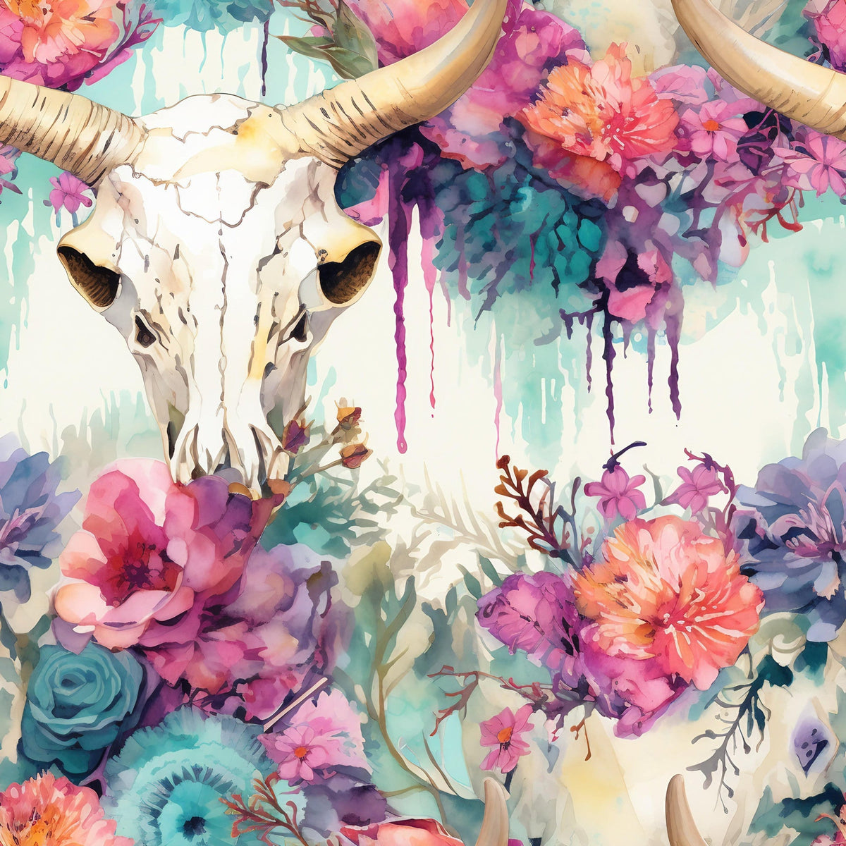 Floral Longhorn Pattern 7 Fleece Fabric