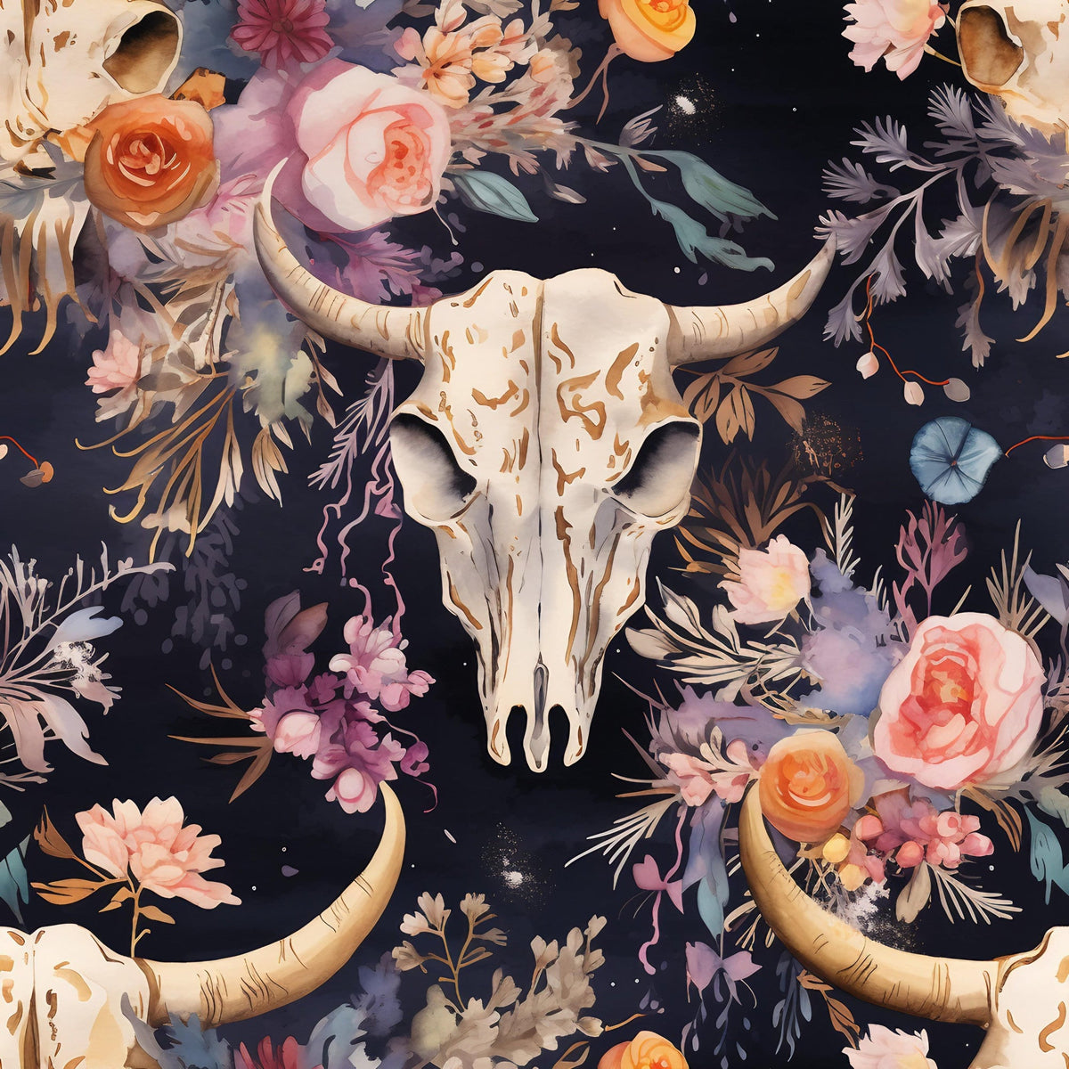 Floral Longhorn Pattern 9 Fleece Fabric