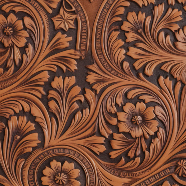 Saddle Blossom Pattern 5 warm western palette with rustic blooming flowers and botanical accents on fleece fabric