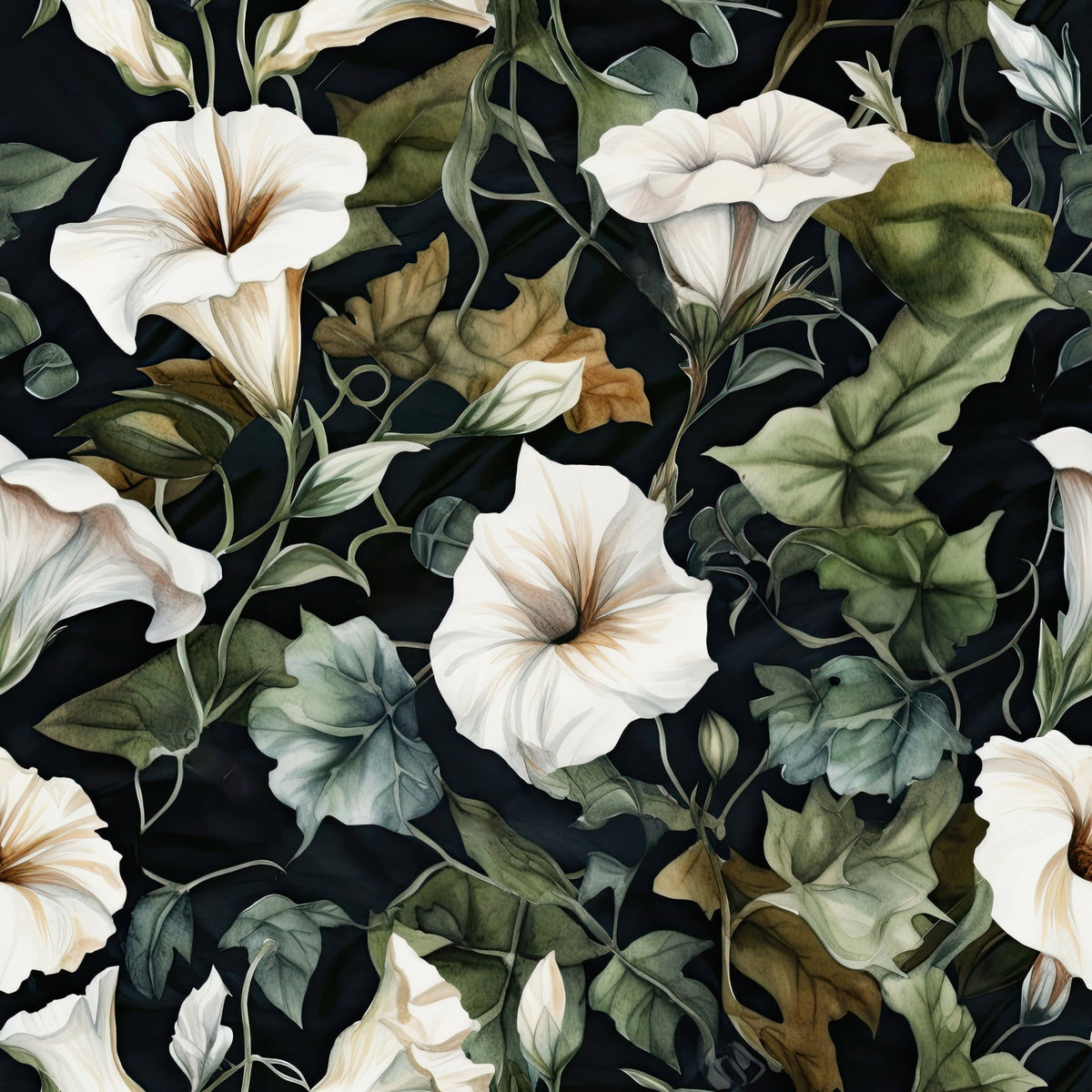 Midnight Moonflowers Pattern 1 Fleece Fabric