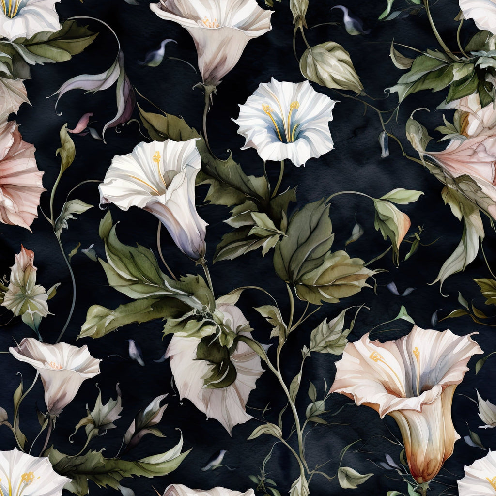 Midnight Moonflowers Pattern 10 Fleece Fabric