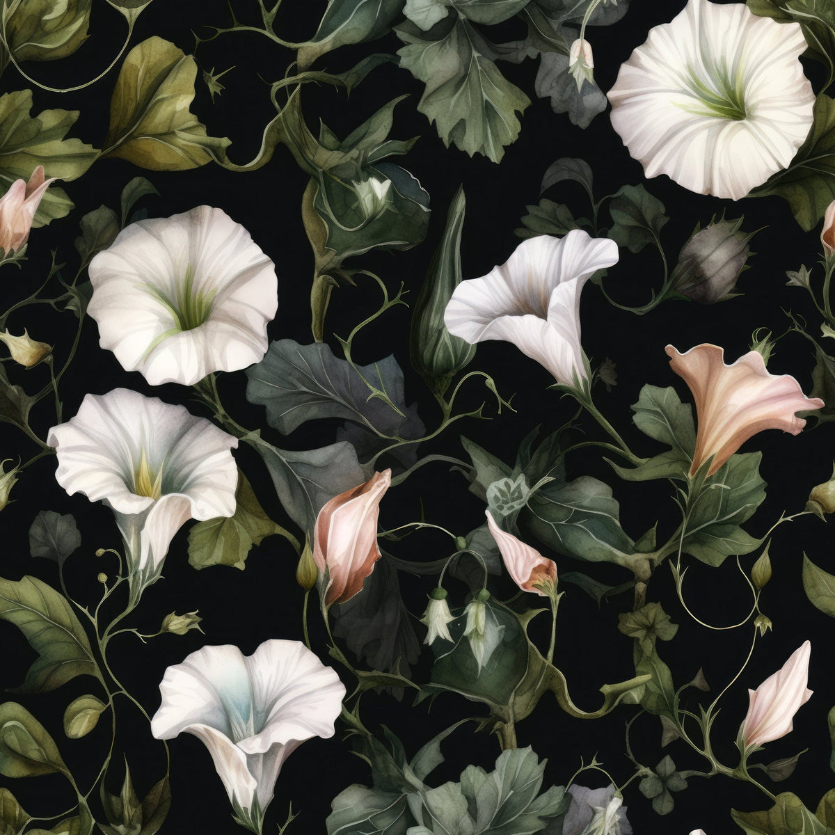 Midnight Moonflowers Pattern 12 Fleece Fabric