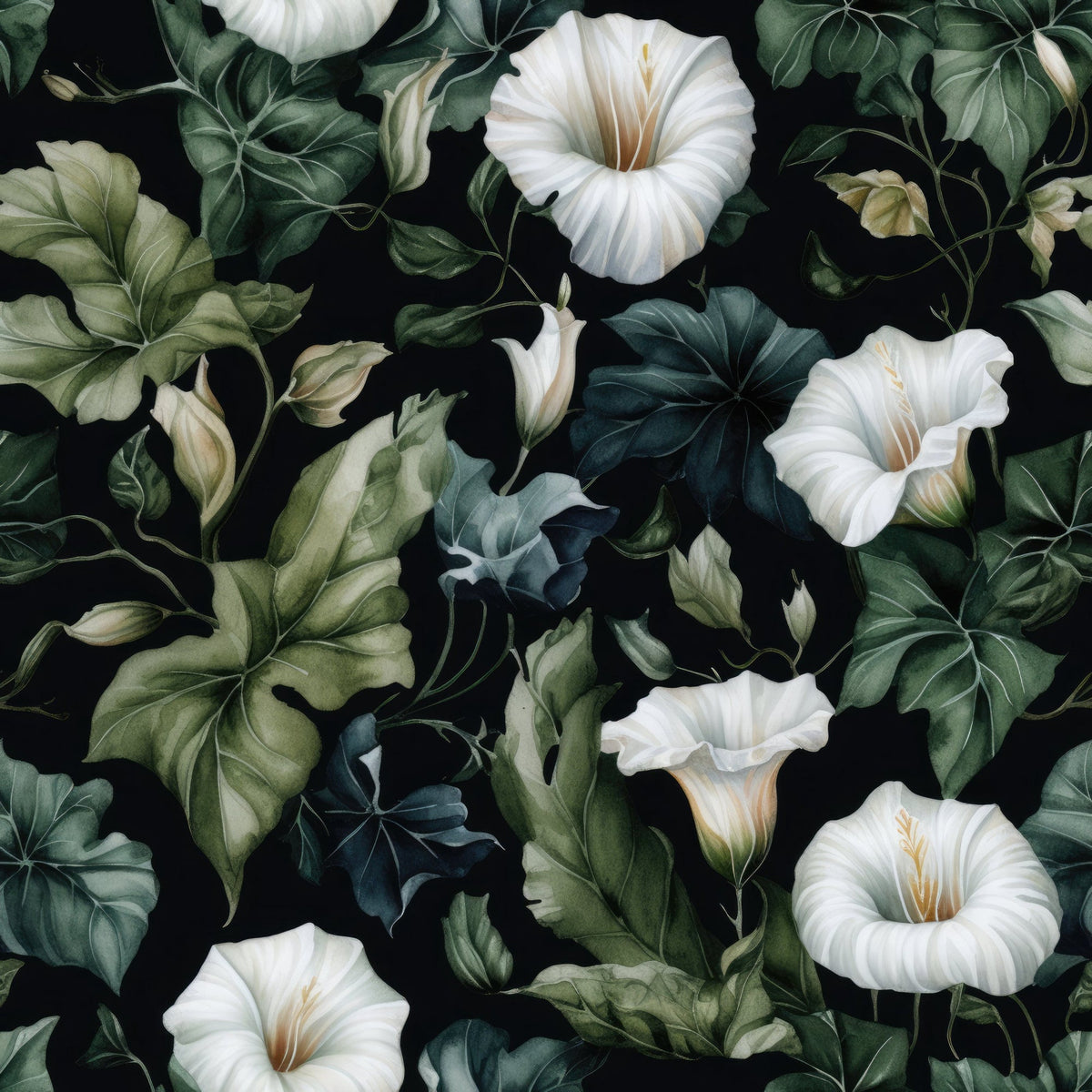 Midnight Moonflowers Pattern 5 Fleece Fabric