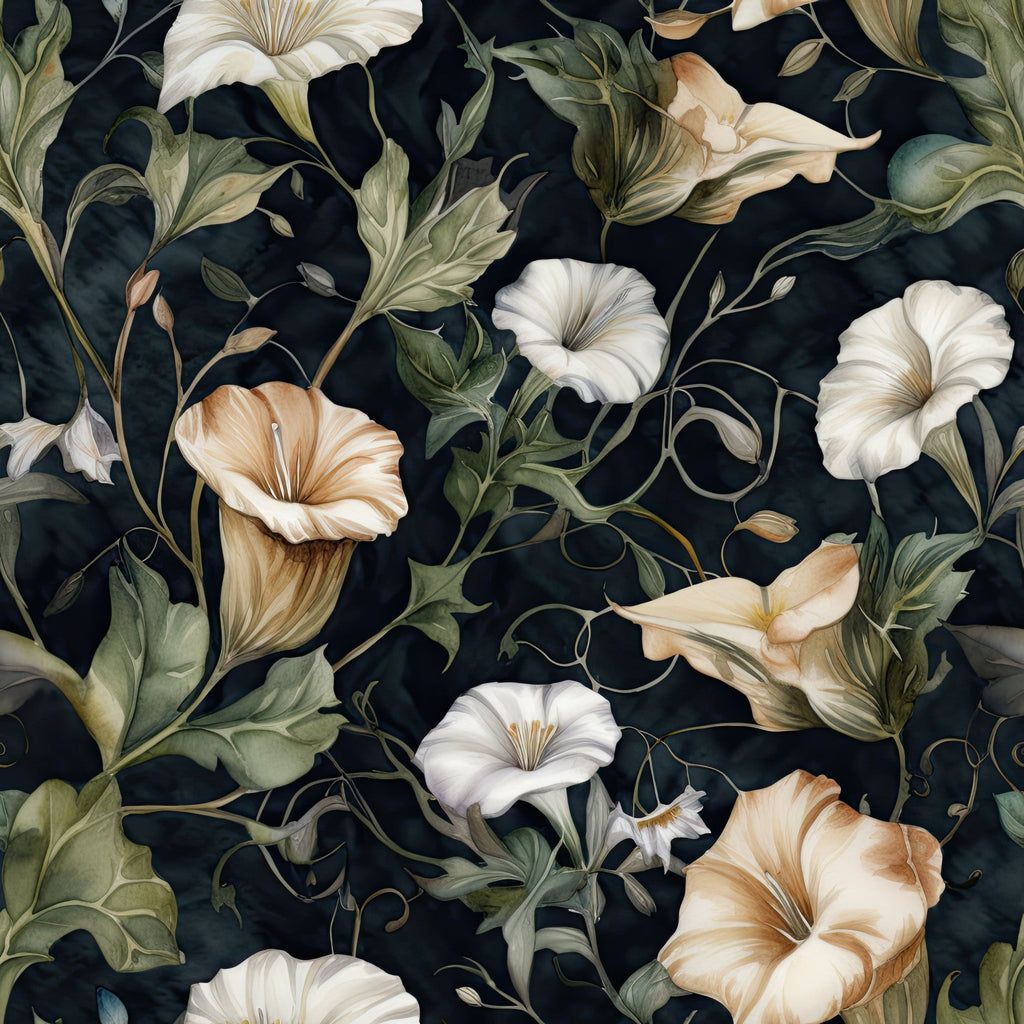 Midnight Moonflowers Pattern 6 Fleece Fabric