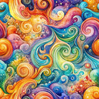 swirls, spirals, vortex, watercolor, abstract, cosmic, galaxy, nebula, orange, turquoise, purple, pink, yellow, blue, green, flowing, whimsical, dreamy,, fabric panel, celestial, psychedelic, rainbow colors, artistic swirls
